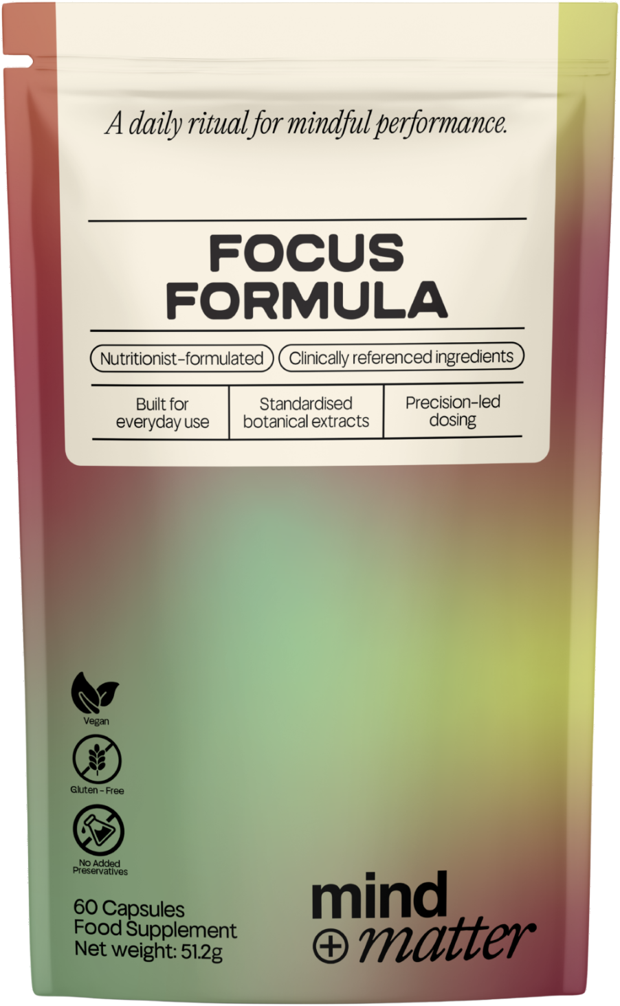 Mind + Matter Focus Formula pouch — 60 capsules, 51.2g